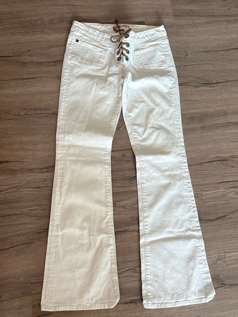 Women’s White Lace-Up Y2K Flare Jeans Low Rise
